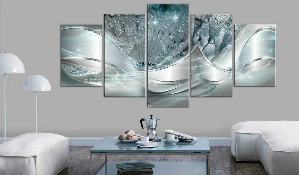 Artgeist Paveikslas - Sparkling Dandelions (5 Parts) Mėlyna Wide