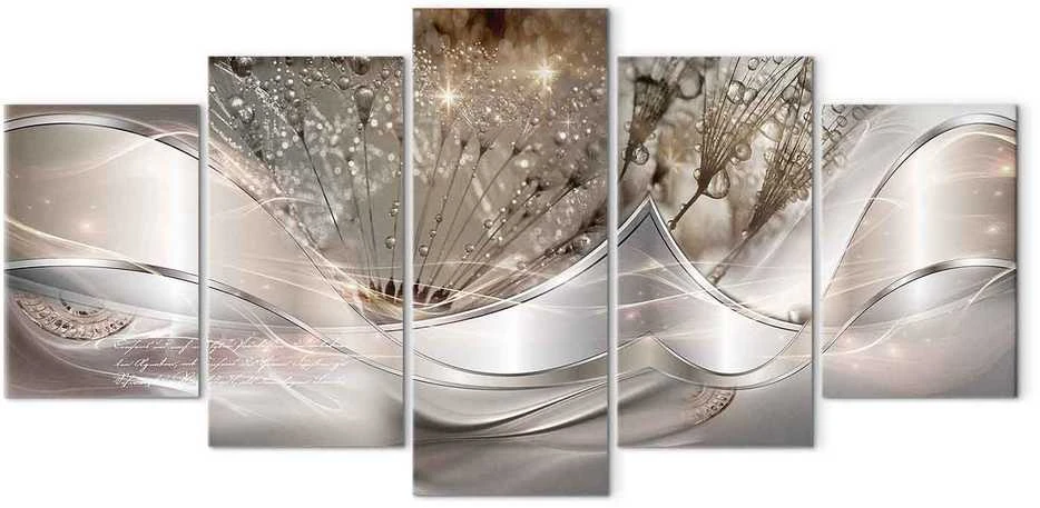 Artgeist Paveikslas - Sparkling Dandelions (5 Parts) rusvai gelsvas Wide