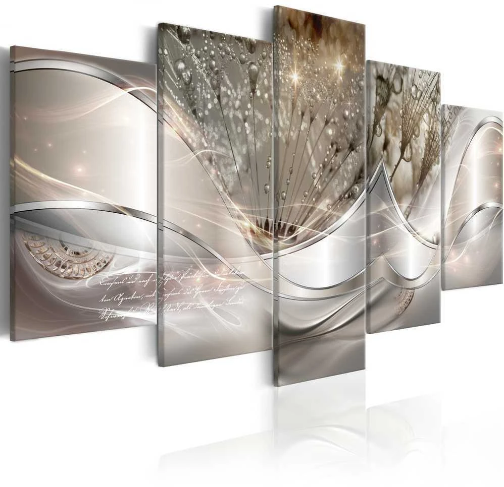 Artgeist Paveikslas - Sparkling Dandelions (5 Parts) rusvai gelsvas Wide