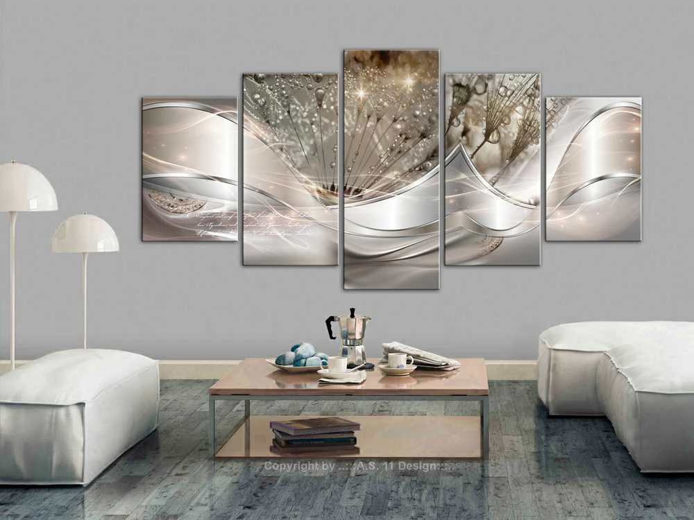 Artgeist Paveikslas - Sparkling Dandelions (5 Parts) rusvai gelsvas Wide