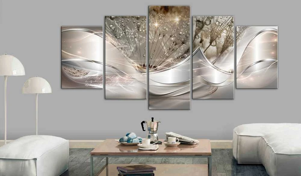 Artgeist Paveikslas - Sparkling Dandelions (5 Parts) rusvai gelsvas Wide