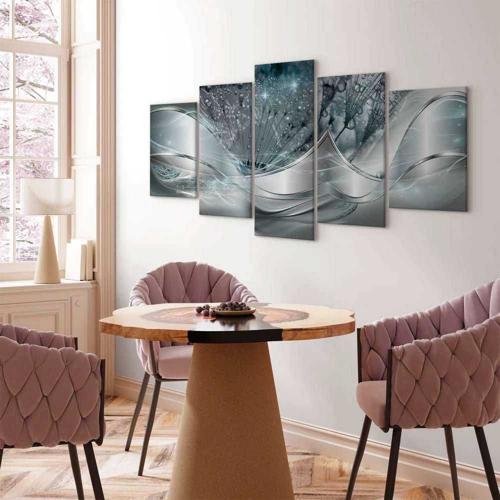 Artgeist Paveikslas - Sparkling Dandelions (5 Parts) Mėlyna Wide