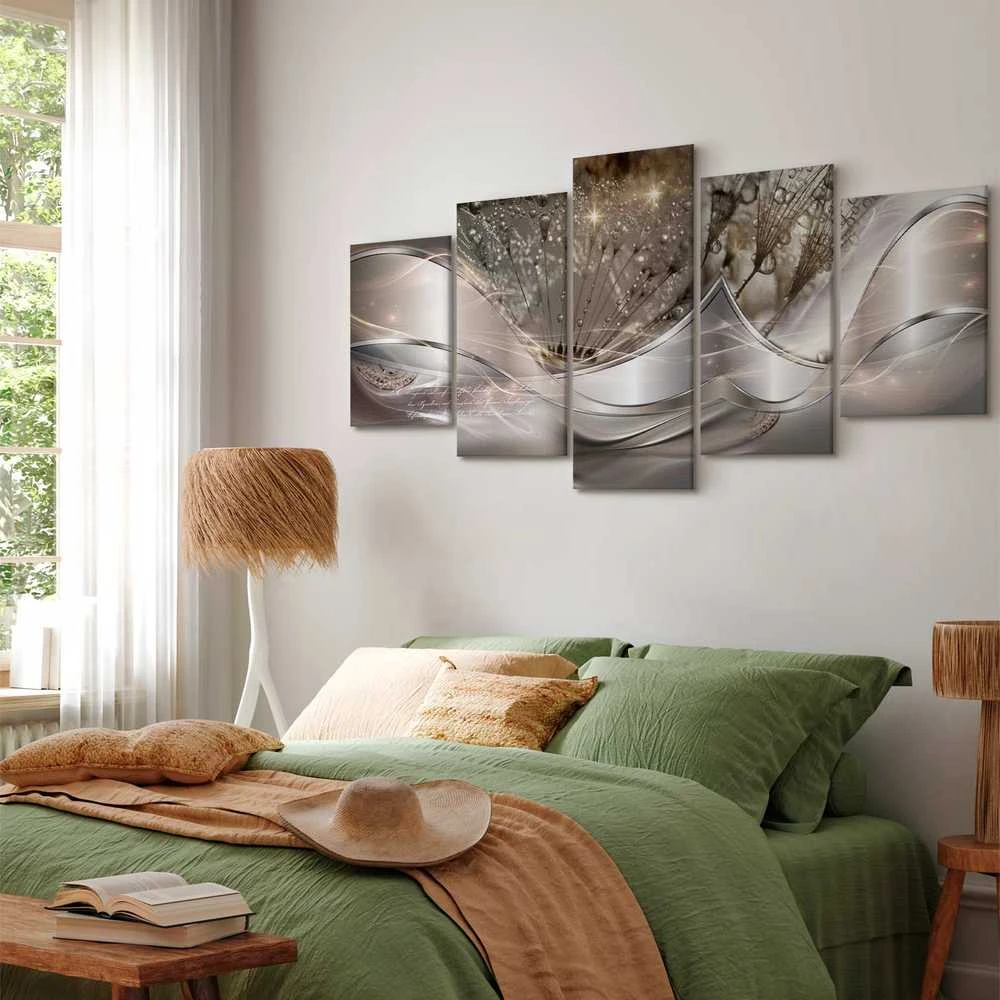 Artgeist Paveikslas - Sparkling Dandelions (5 Parts) rusvai gelsvas Wide