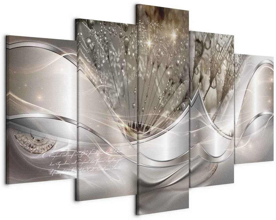 Artgeist Paveikslas - Sparkling Dandelions (5 Parts) rusvai gelsvas Wide
