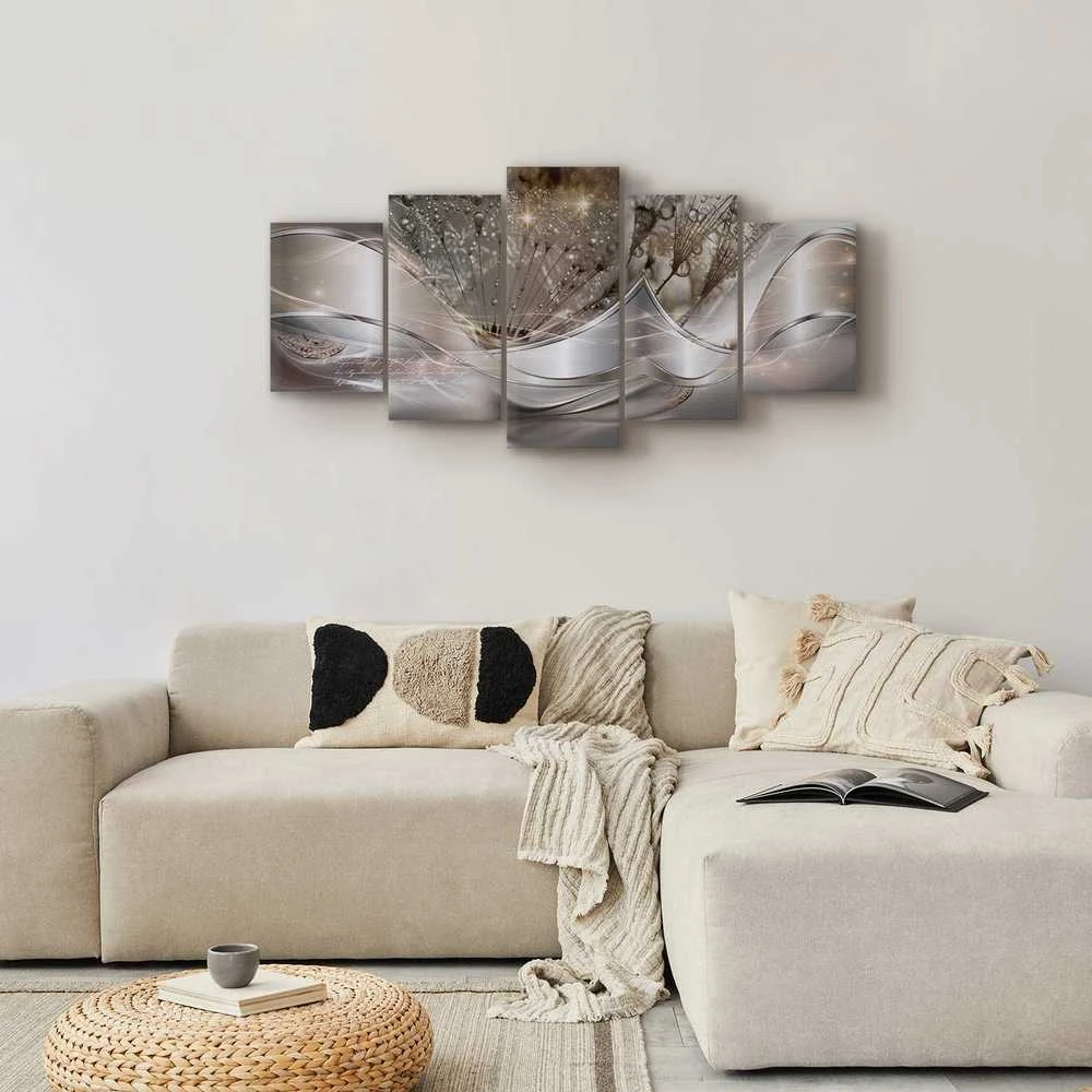 Artgeist Paveikslas - Sparkling Dandelions (5 Parts) rusvai gelsvas Wide