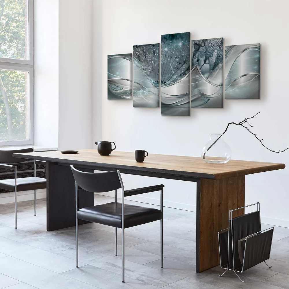 Artgeist Paveikslas - Sparkling Dandelions (5 Parts) Mėlyna Wide