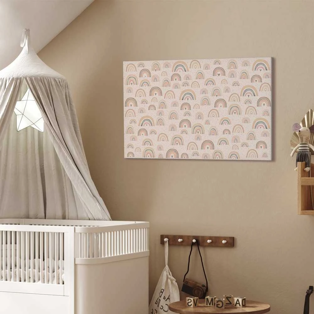 Artgeist Paveikslas - Spring - Pastel Rainbows with Hearts on a Rainy Day