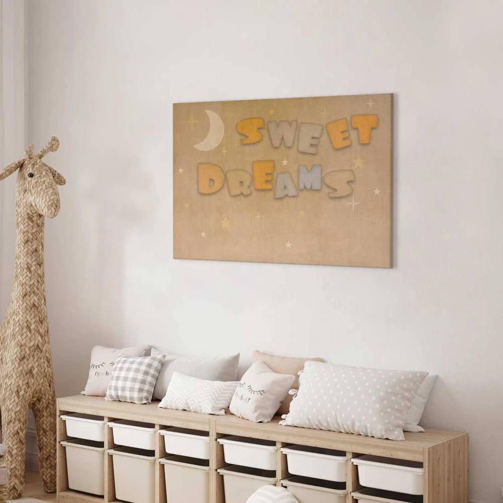 Artgeist Paveikslas - Sweet Dreams - Pastel Inscription Surrounded by the Moon and Stars