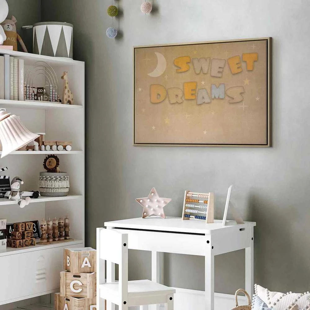 Artgeist Paveikslas - Sweet Dreams - Pastel Inscription Surrounded by the Moon and Stars