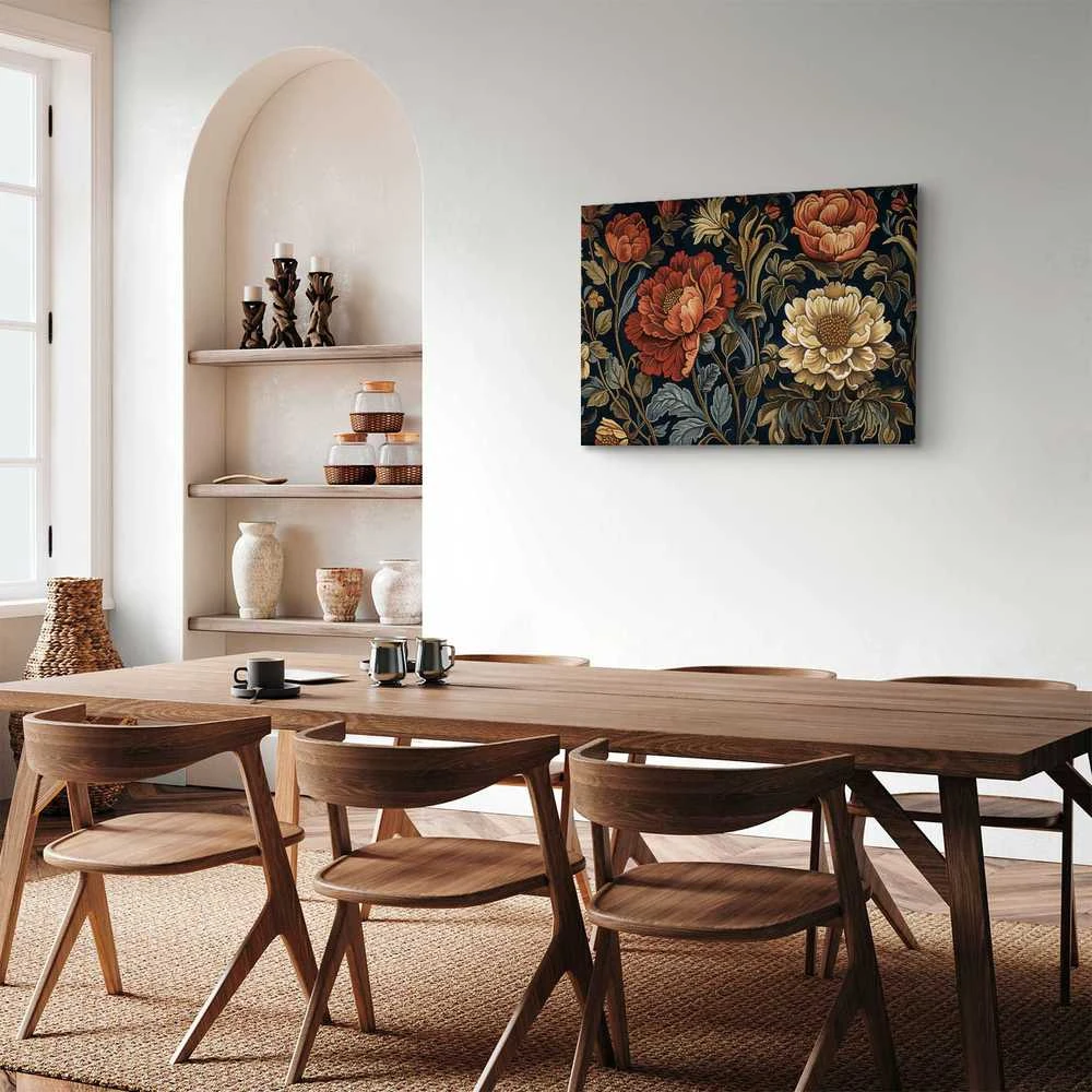 Artgeist Paveikslas - Tapestry Large Flowers Retro Floral Motif in Kilim Style