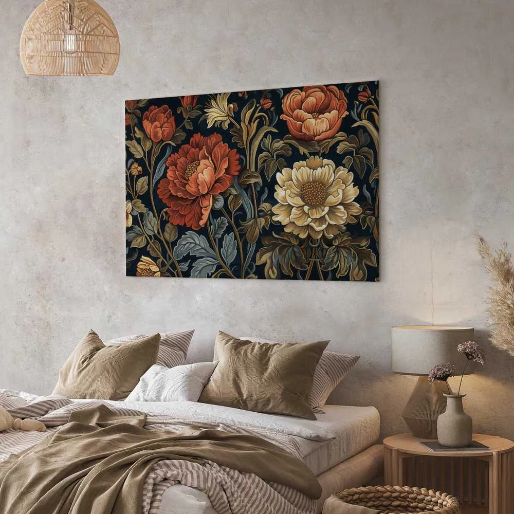 Artgeist Paveikslas - Tapestry Large Flowers Retro Floral Motif in Kilim Style