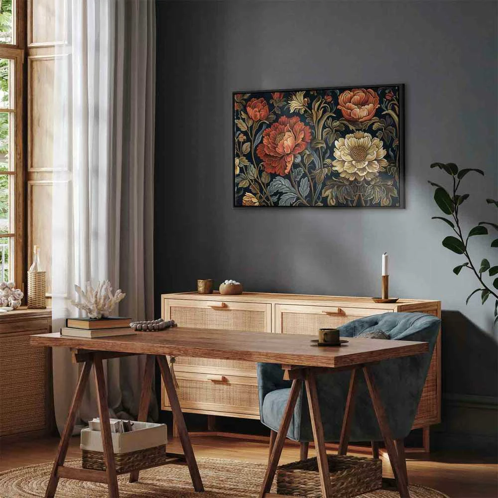 Artgeist Paveikslas - Tapestry Large Flowers Retro Floral Motif in Kilim Style