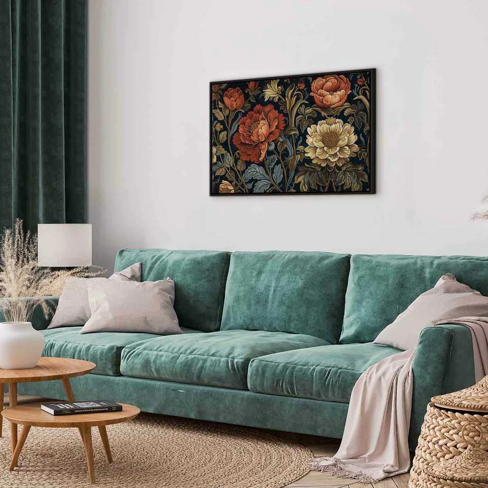Artgeist Paveikslas - Tapestry Large Flowers Retro Floral Motif in Kilim Style
