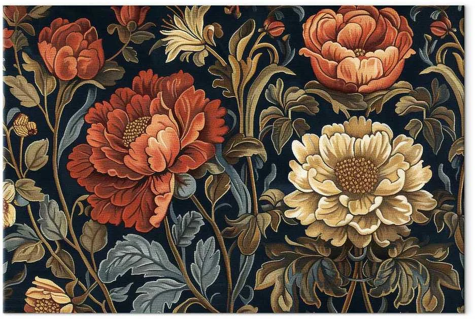Artgeist Paveikslas - Tapestry Large Flowers Retro Floral Motif in Kilim Style
