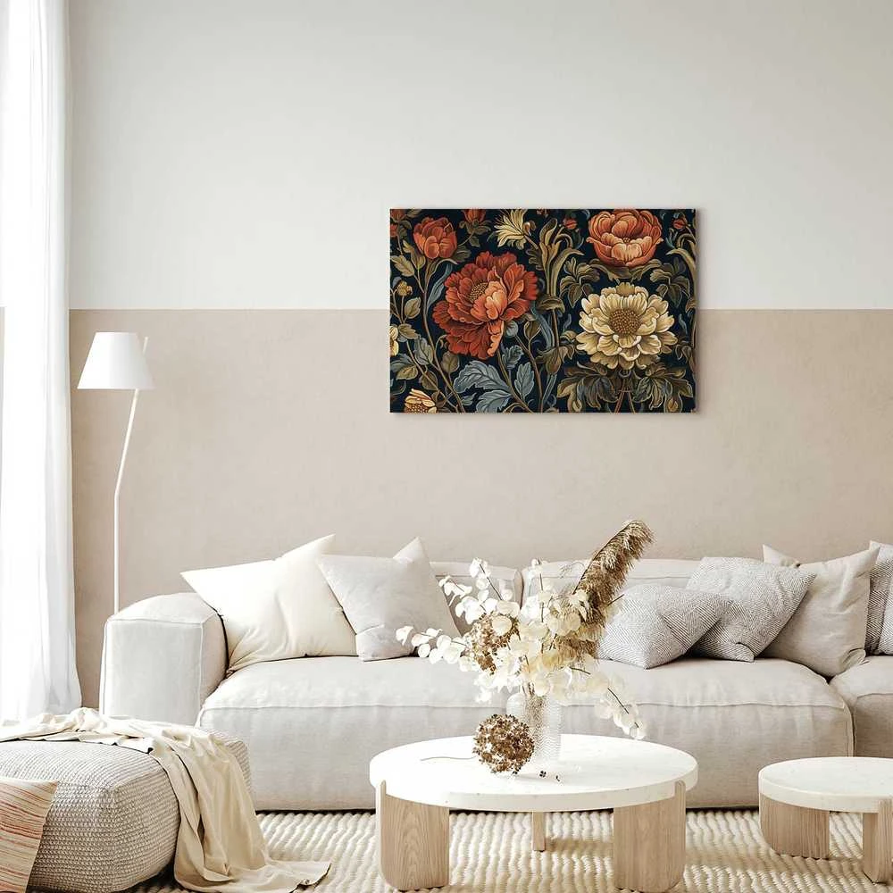 Artgeist Paveikslas - Tapestry Large Flowers Retro Floral Motif in Kilim Style