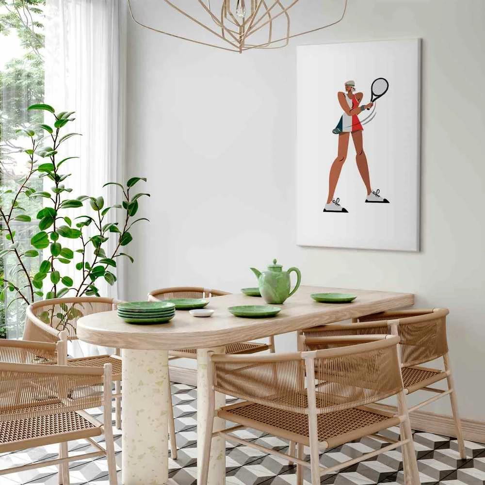 Artgeist Paveikslas - Tennis Player With a Racket on a Light Background - Illustration