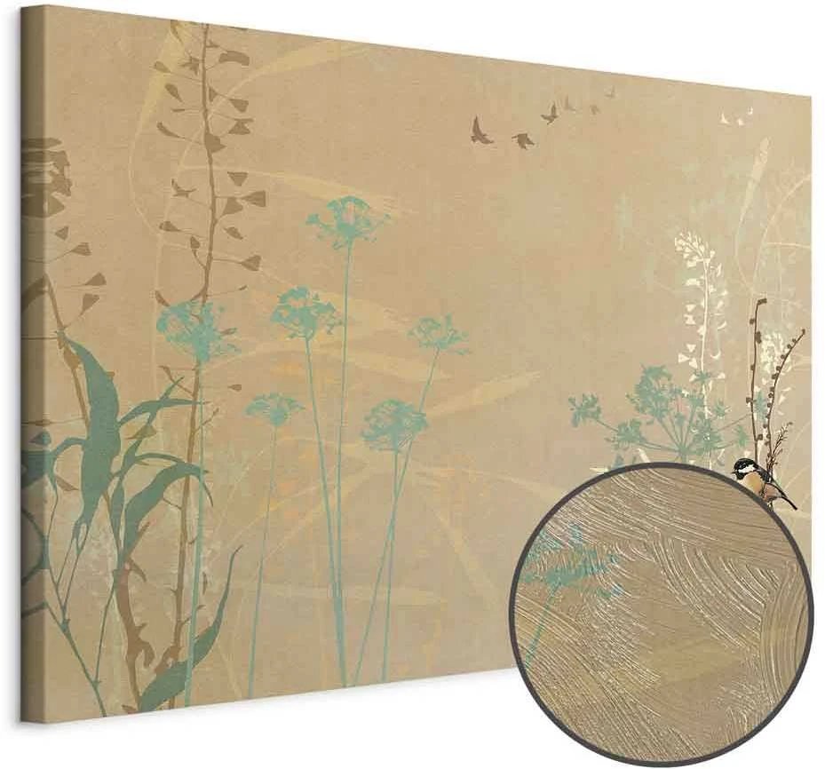 Artgeist Paveikslas - Tiny Bird - Colorful Grasses in Golden Shades of Sunset