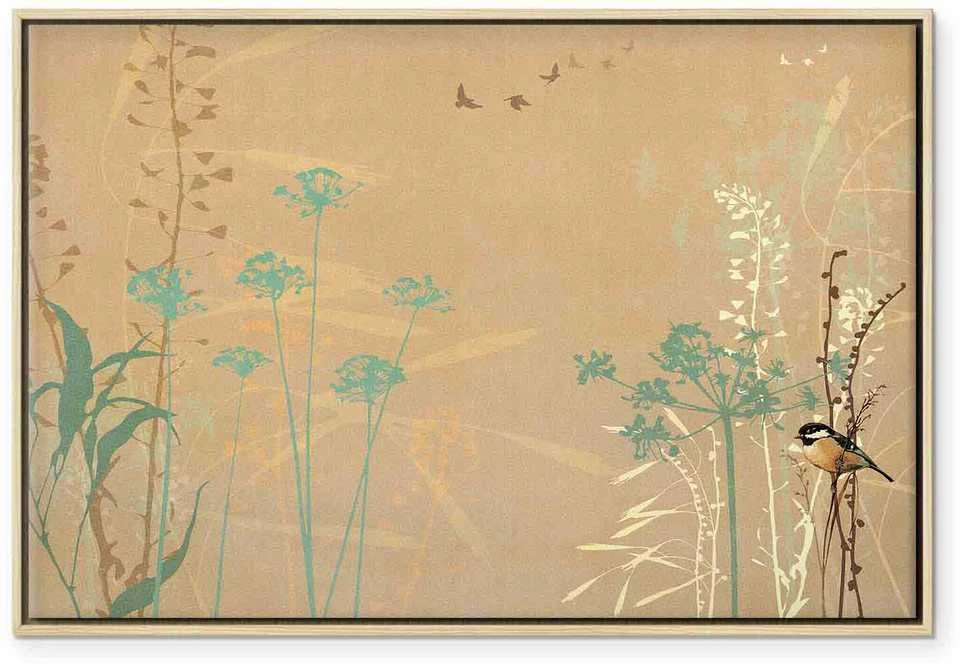Artgeist Paveikslas - Tiny Bird - Colorful Grasses in Golden Shades of Sunset