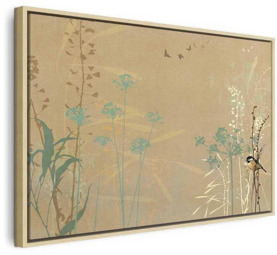 Artgeist Paveikslas - Tiny Bird - Colorful Grasses in Golden Shades of Sunset