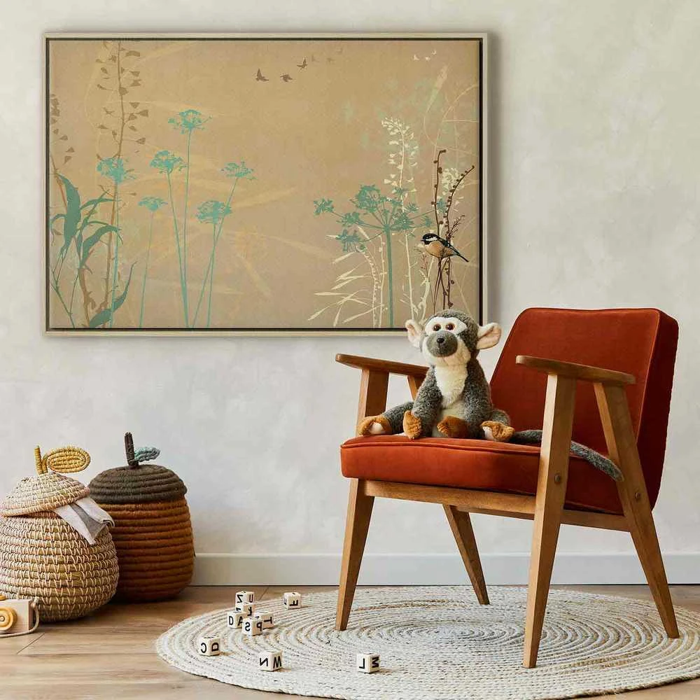 Artgeist Paveikslas - Tiny Bird - Colorful Grasses in Golden Shades of Sunset