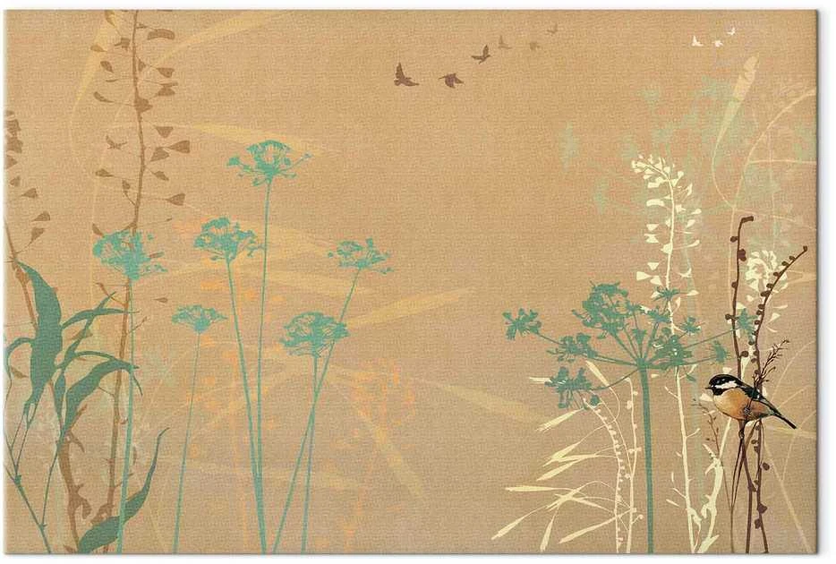 Artgeist Paveikslas - Tiny Bird - Colorful Grasses in Golden Shades of Sunset