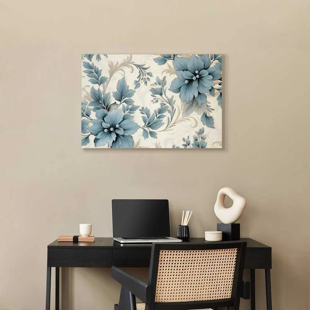 Artgeist Paveikslas - Turquoise Flowers in Retro Ambience Floristic Ornaments