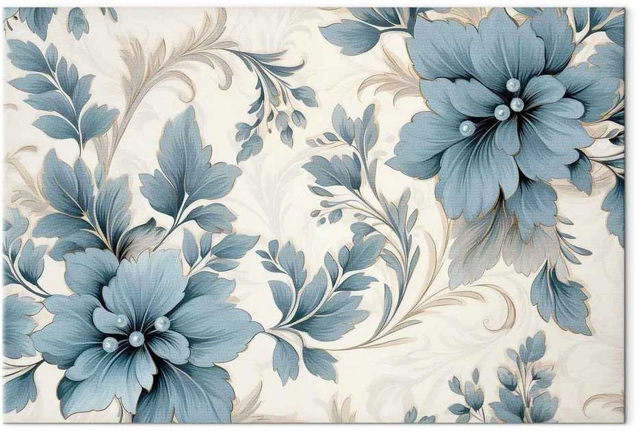 Artgeist Paveikslas - Turquoise Flowers in Retro Ambience Floristic Ornaments