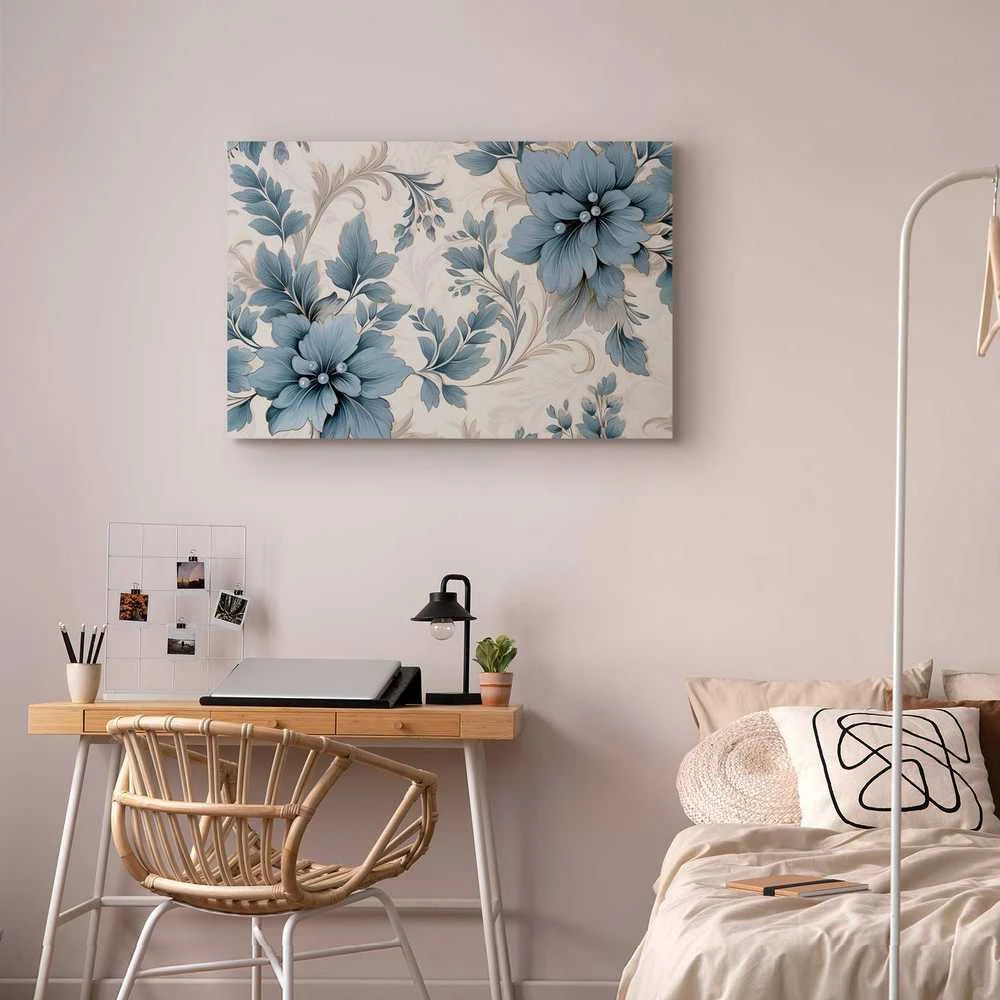 Artgeist Paveikslas - Turquoise Flowers in Retro Ambience Floristic Ornaments