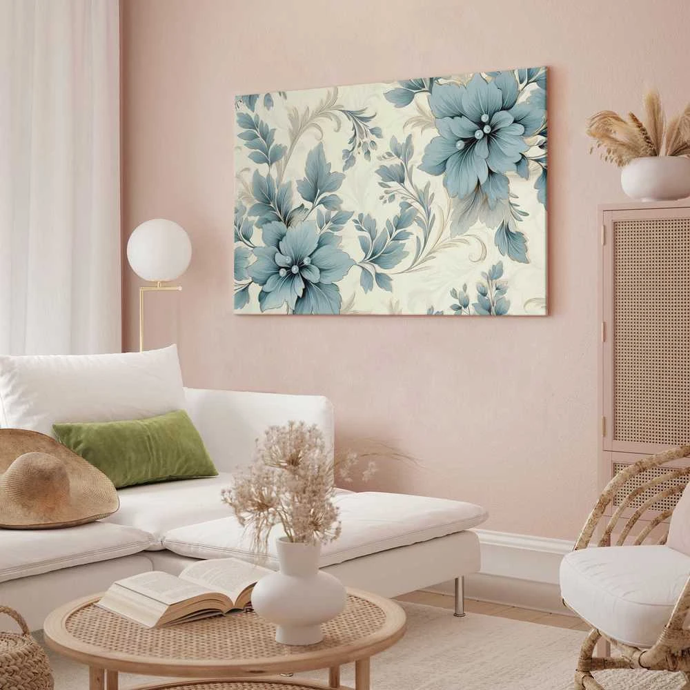 Artgeist Paveikslas - Turquoise Flowers in Retro Ambience Floristic Ornaments