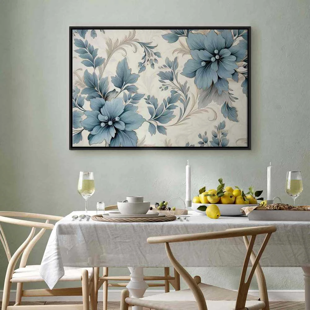 Artgeist Paveikslas - Turquoise Flowers in Retro Ambience Floristic Ornaments
