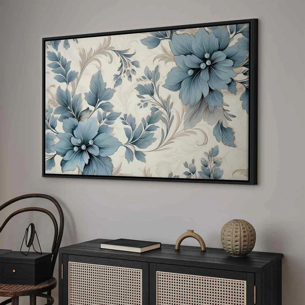 Artgeist Paveikslas - Turquoise Flowers in Retro Ambience Floristic Ornaments