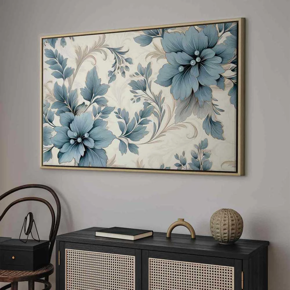 Artgeist Paveikslas - Turquoise Flowers in Retro Ambience Floristic Ornaments