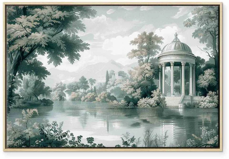 Artgeist Paveikslas - View of the Park and Lake Retro Vintage Landscape in Greens