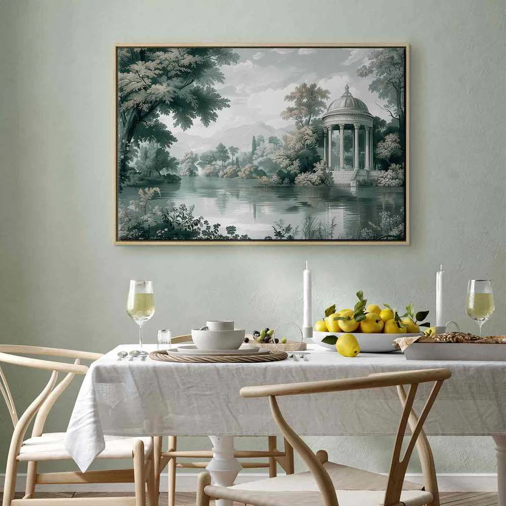 Artgeist Paveikslas - View of the Park and Lake Retro Vintage Landscape in Greens