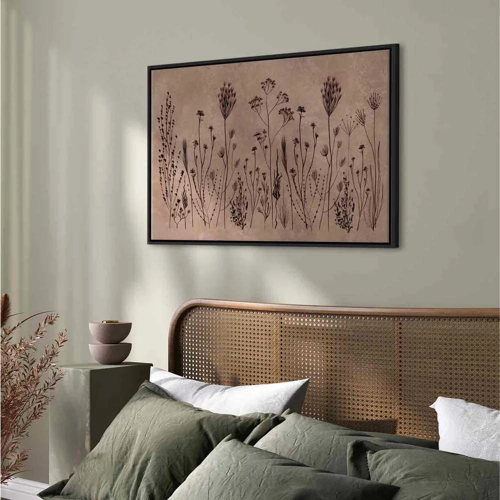 Artgeist Paveikslas - Wildflowers – juodas plants on lime-wash background