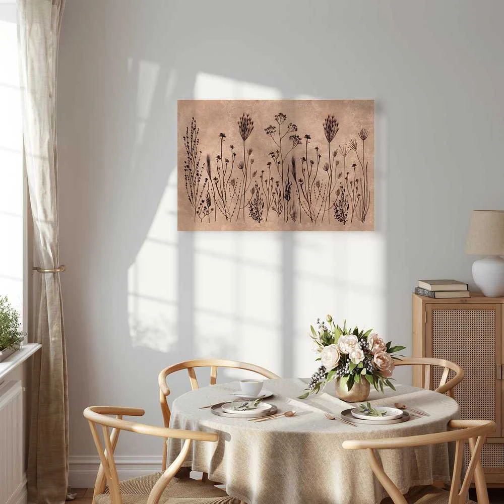 Artgeist Paveikslas - Wildflowers – juodas plants on lime-wash background