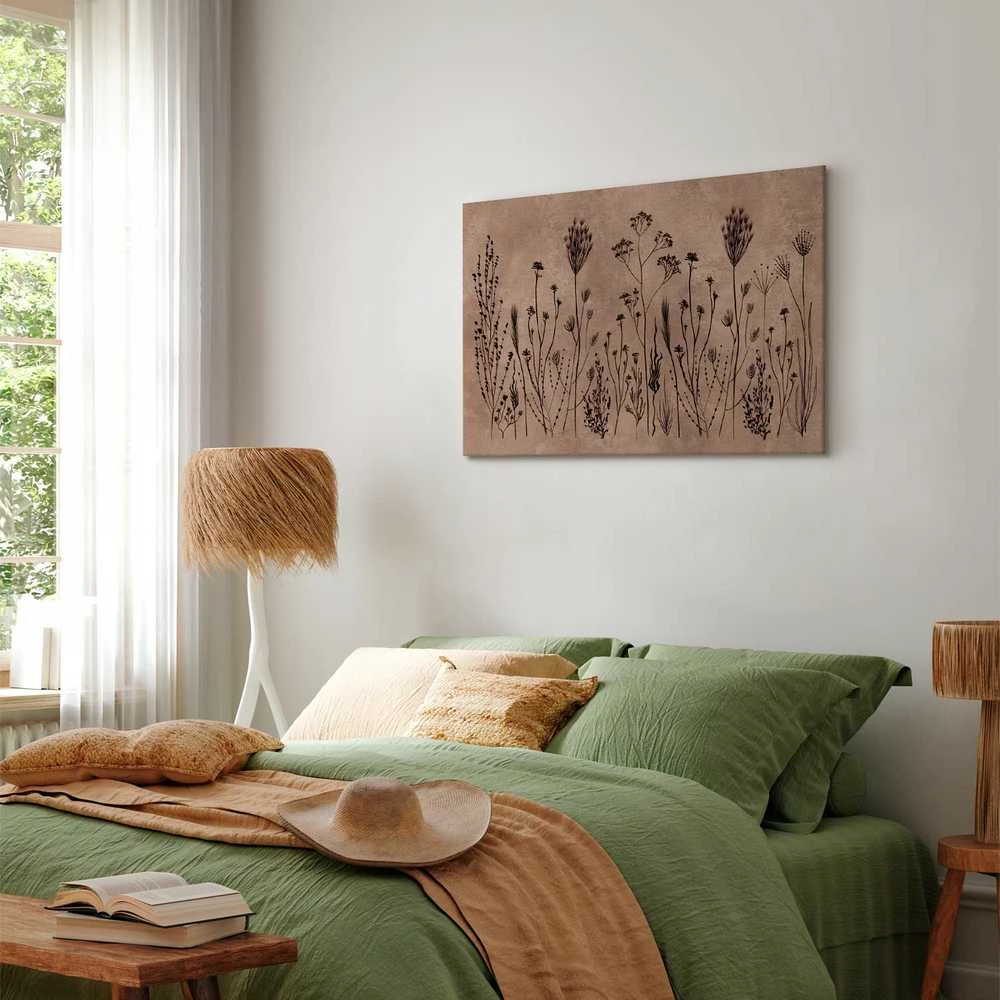Artgeist Paveikslas - Wildflowers – juodas plants on lime-wash background