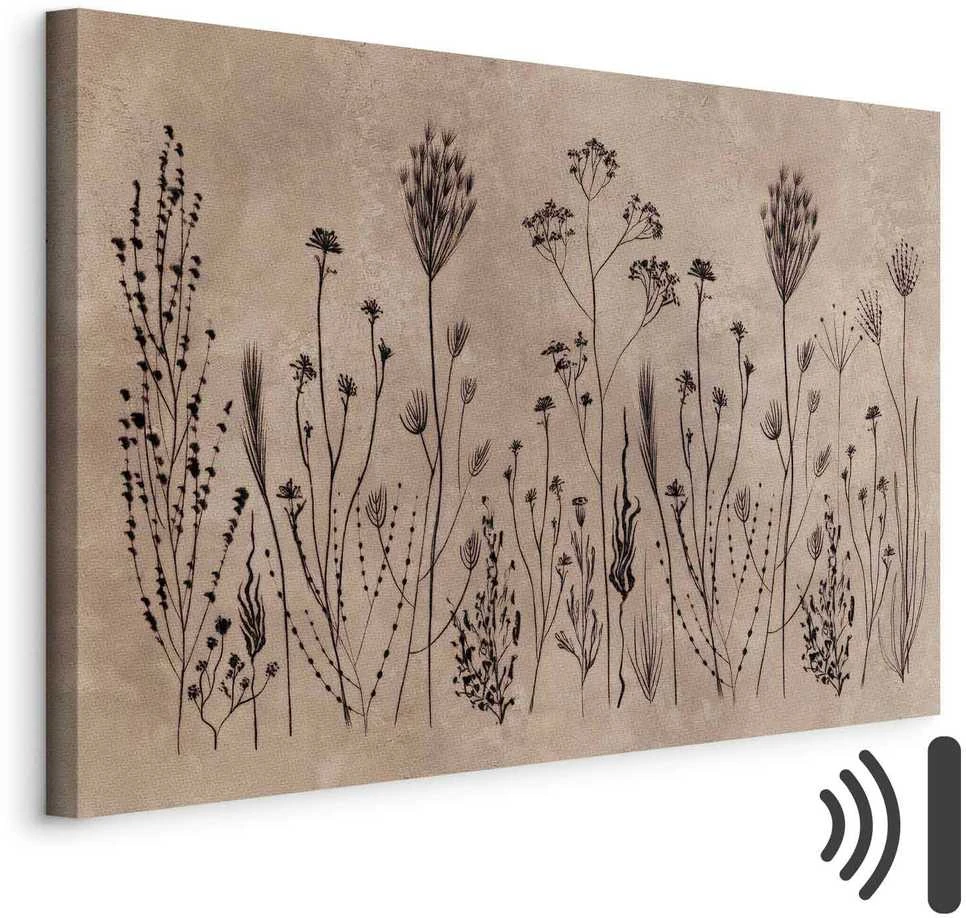 Artgeist Paveikslas - Wildflowers – juodas plants on lime-wash background