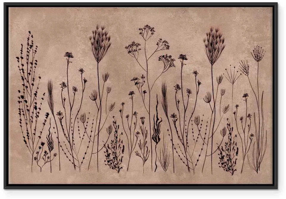 Artgeist Paveikslas - Wildflowers – juodas plants on lime-wash background