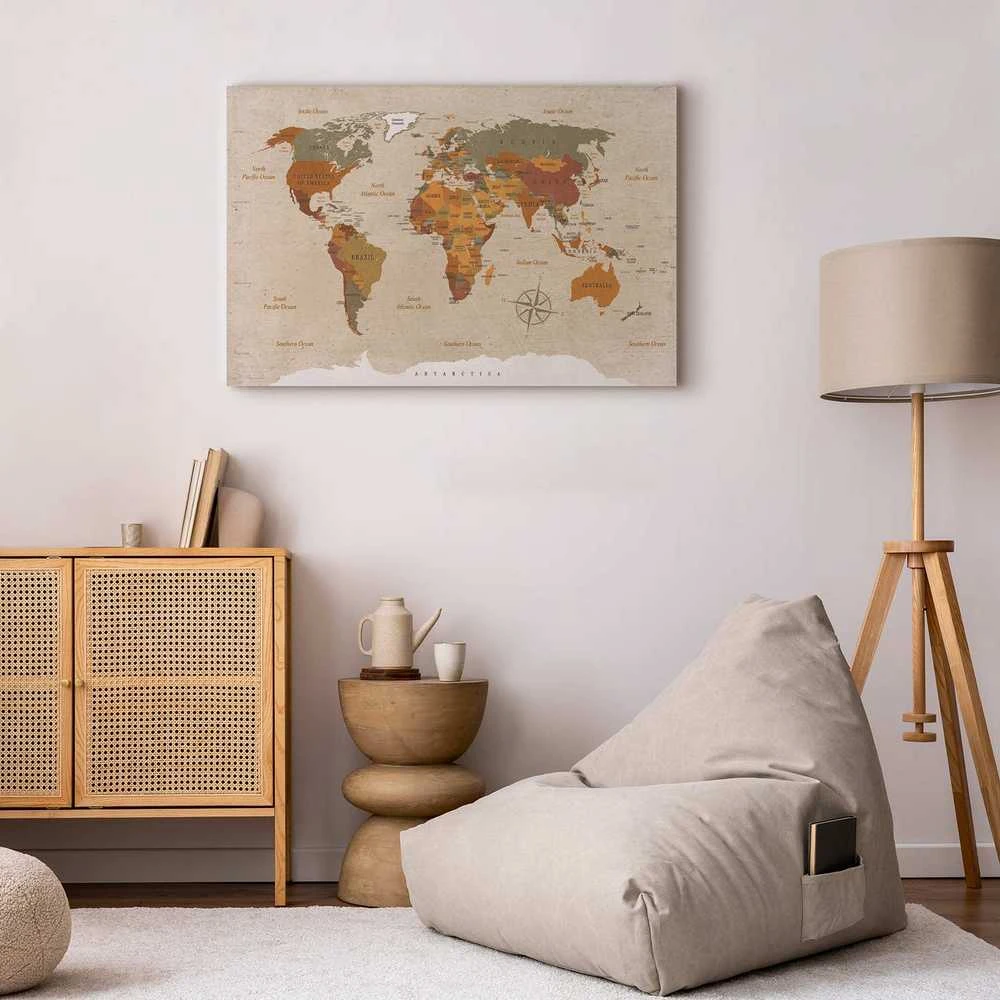 Artgeist Paveikslas - World Map: rusvai gelsvas Chic