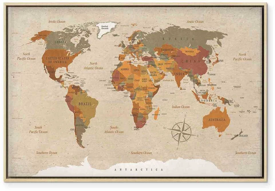 Artgeist Paveikslas - World Map: rusvai gelsvas Chic