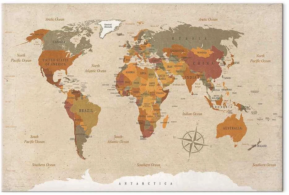 Artgeist Paveikslas - World Map: rusvai gelsvas Chic