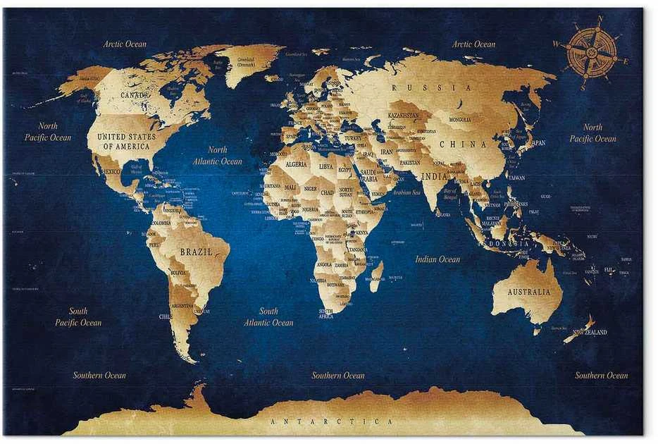 Artgeist Paveikslas - World Map: The Dark Mėlyna Depths