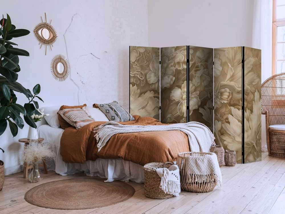 Artgeist Pertvara - Carved Floral Ornaments in Soft Sepia and Brown Tones