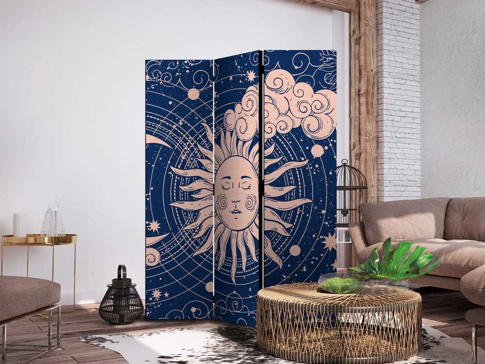 Artgeist Pertvara - Cosmic Harmony - Illustration of the Sun and Moon on a Navy Background