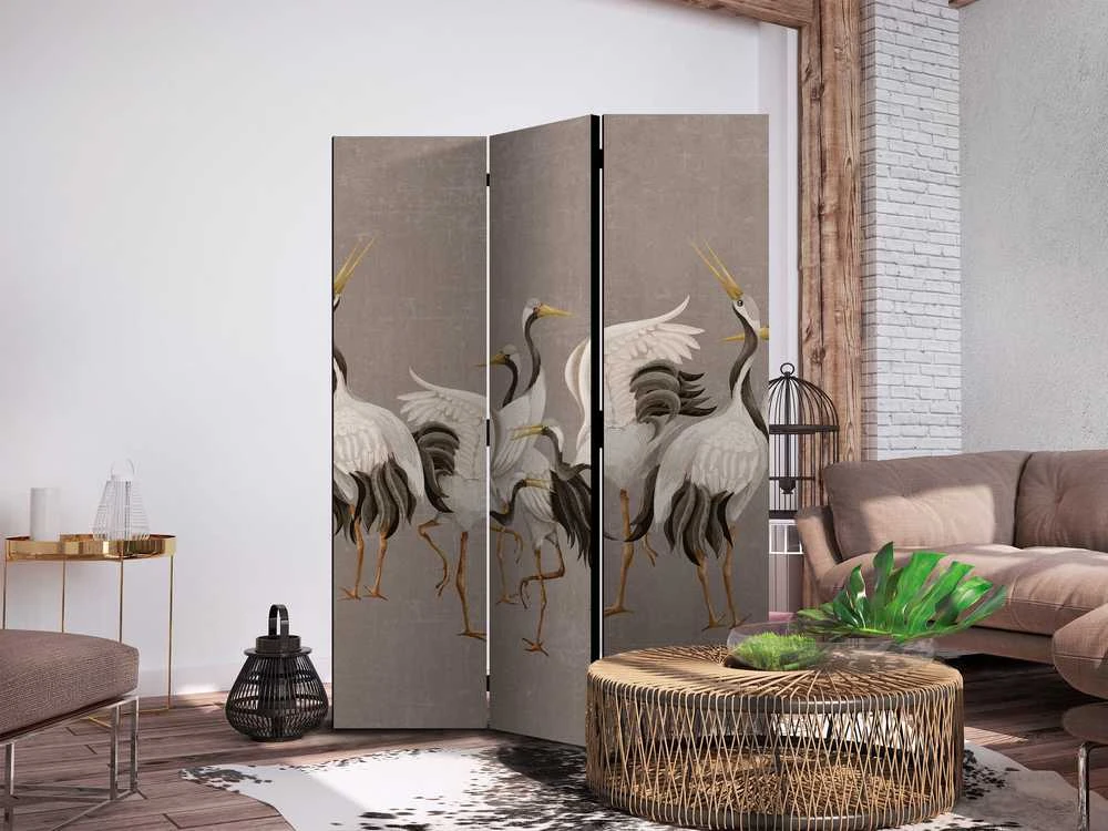 Artgeist Pertvara - Crane dance - bright silhouettes of birds on a warm pilkas background with texture