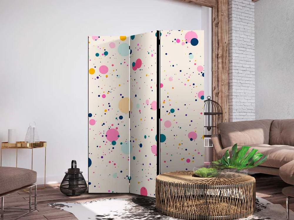 Artgeist Pertvara - Dots - Spots and Splashes Multicolored - Cheerful Pattern on a Light Rožinė Background