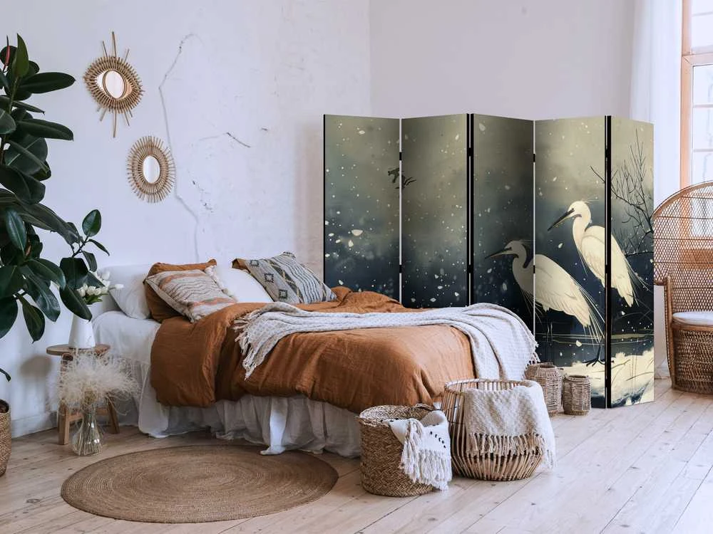 Artgeist Pertvara - Herons over a winter pond - Japanese-style illustration in dark colours