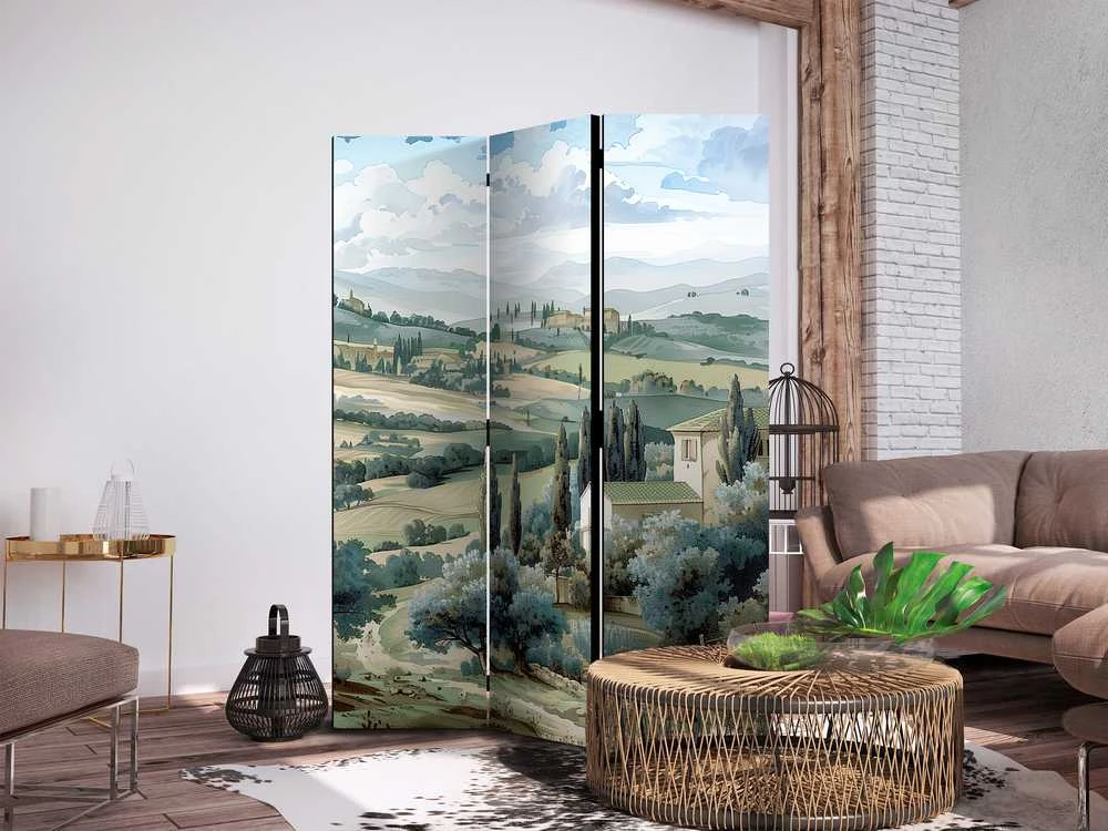 Artgeist Pertvara - Landscape with Žalias Fields and Trees - Tuscan Sunny View