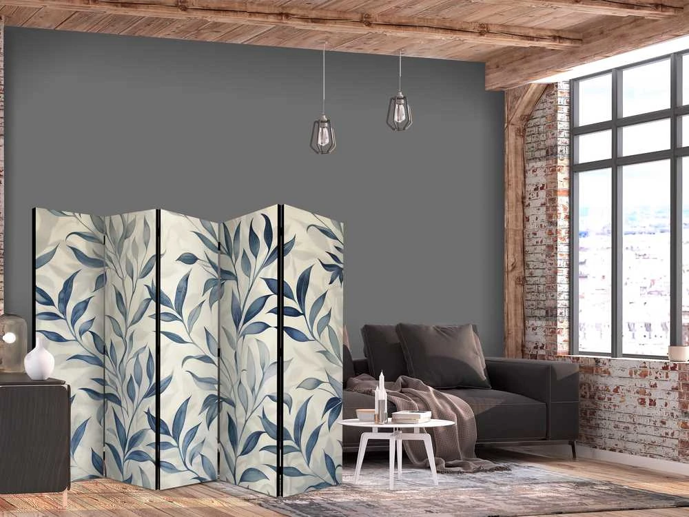 Artgeist Pertvara - Leaves in Mėlyna Colors - Delicate Botanical Motif